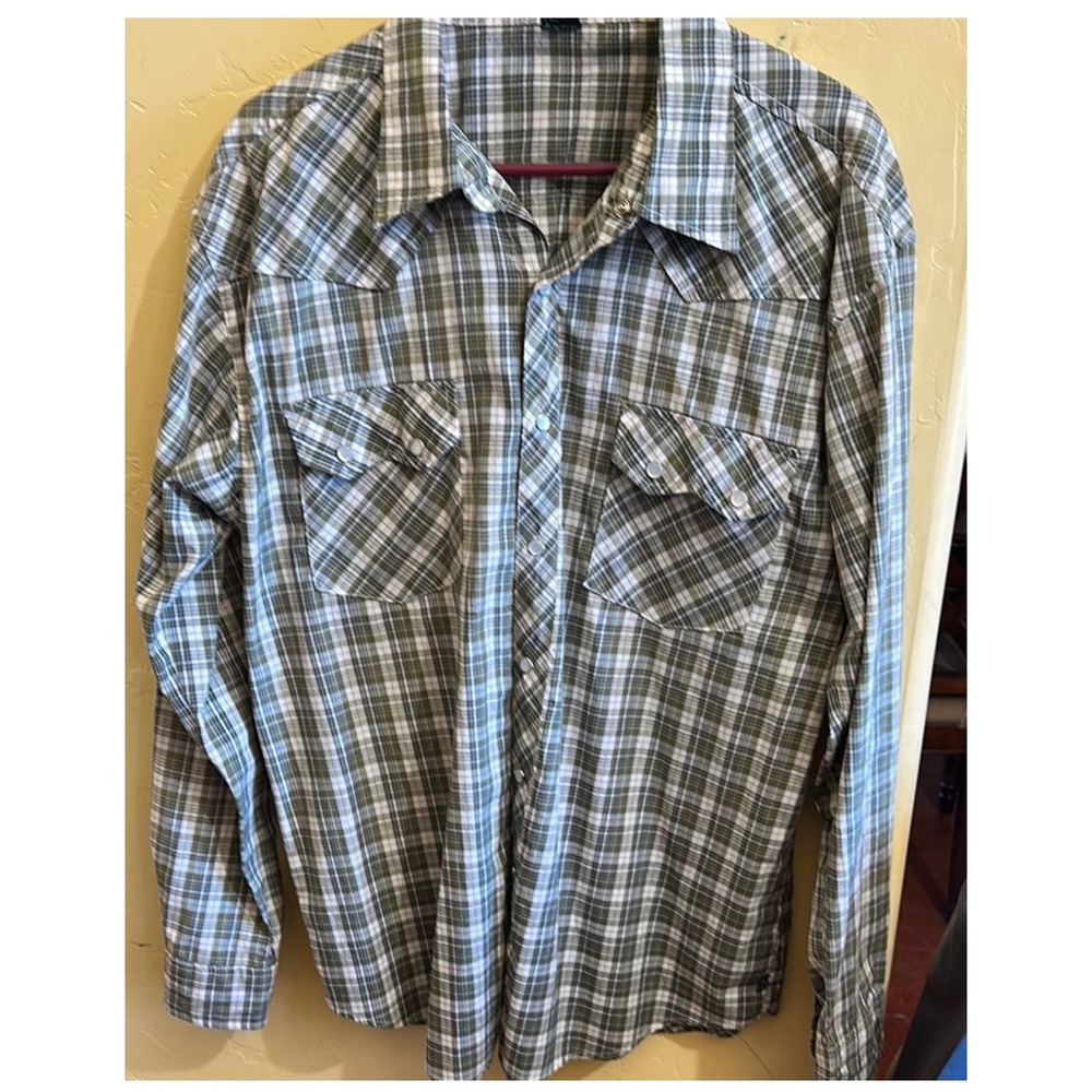 Dolphino Collection Plaid Western Shirt Long Sleeve Button Up Large